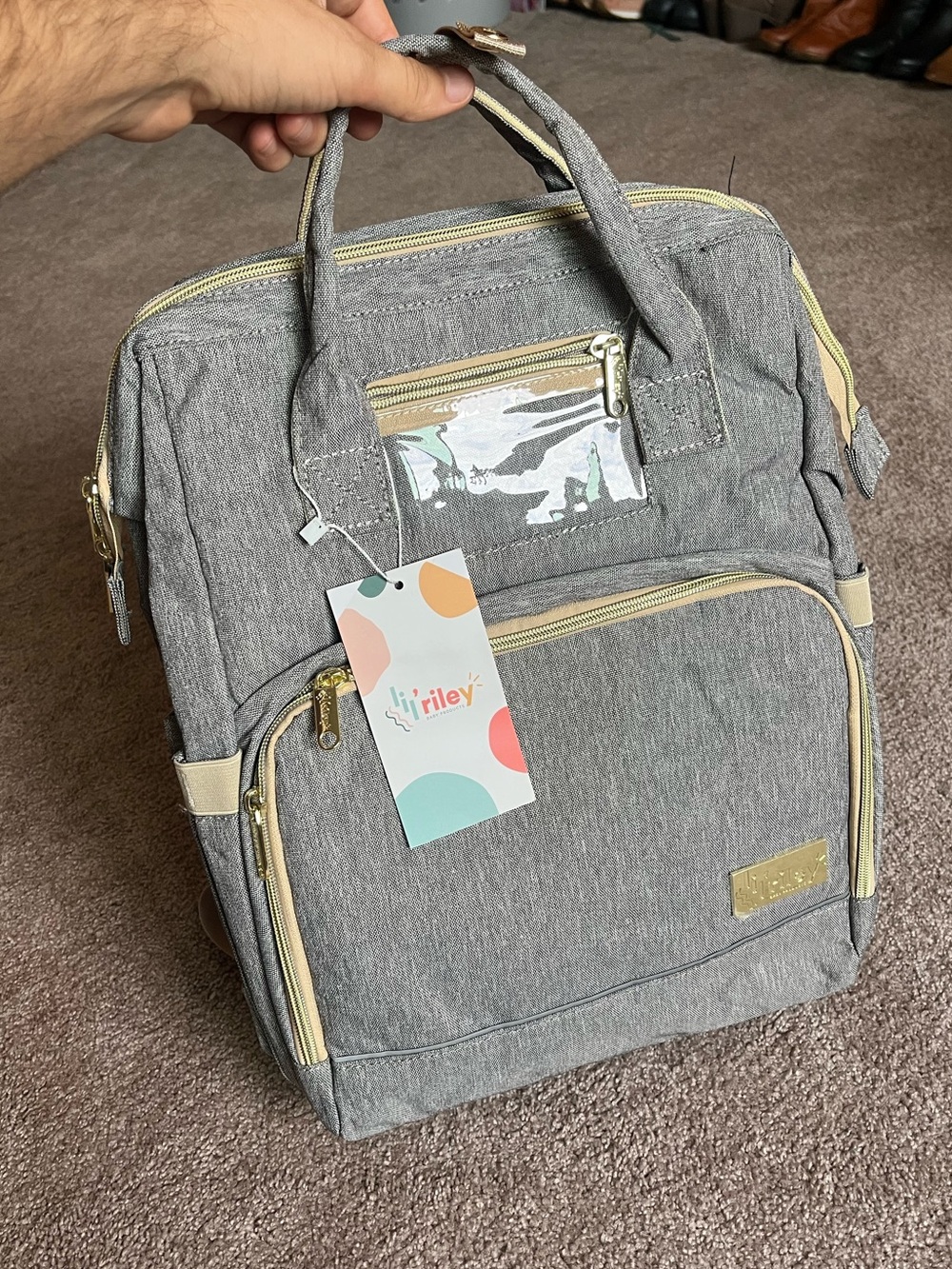 Lil’ Riley Grey Diaper Bag Backpack - Picture 3 of 6